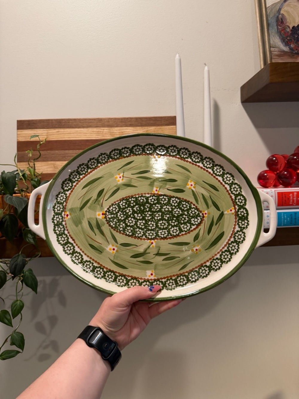 🌿 Temp-tations Old World Oval Serving Baker Dish Green Floral Handled